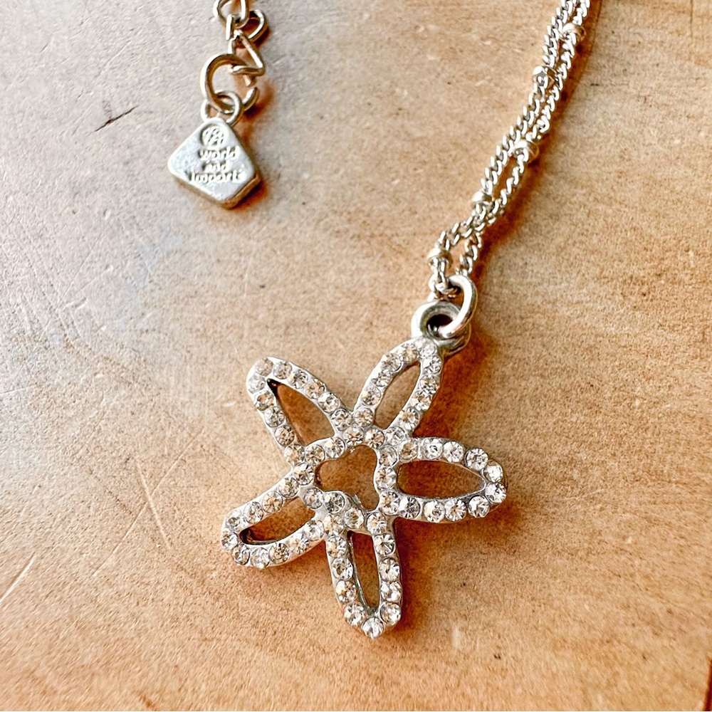 World End Imports Crystal Starfish Silver Necklace